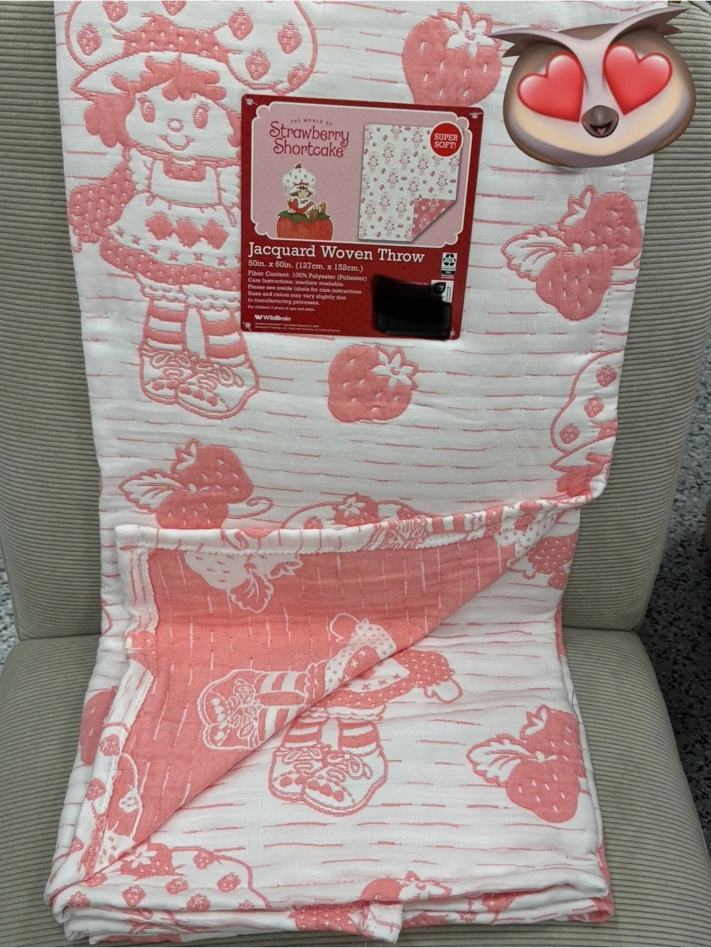 Strawberry Shortcake Jacquard Woven Throw Blanket - Pink & White